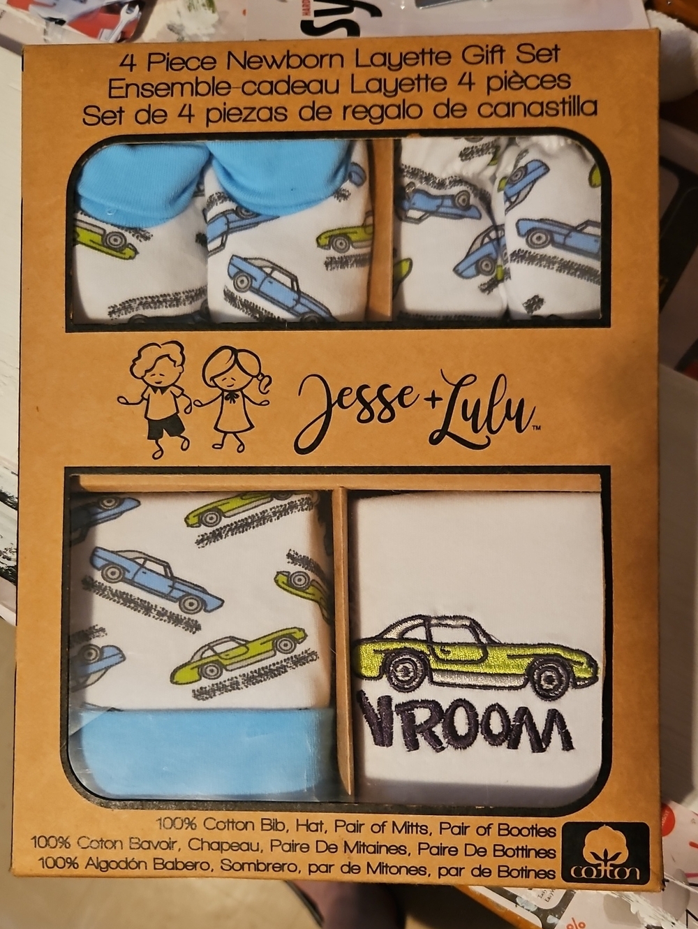 Jesse + Lulu Baby Layette Set - Blue & Green Car Print